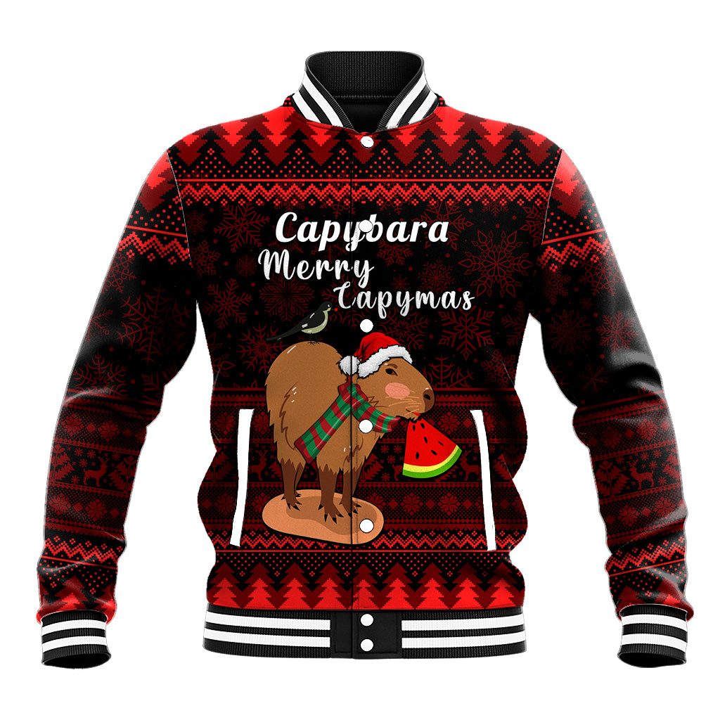 Capybara Christmas Baseball Jacket Merry Capymas - Wonder Print Shop
