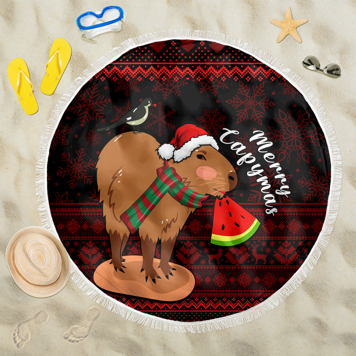 Capybara Christmas Beach Blanket Merry Capymas - Wonder Print Shop