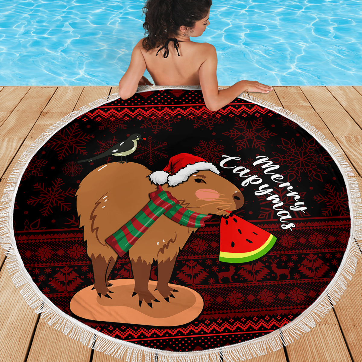 Capybara Christmas Beach Blanket Merry Capymas - Wonder Print Shop