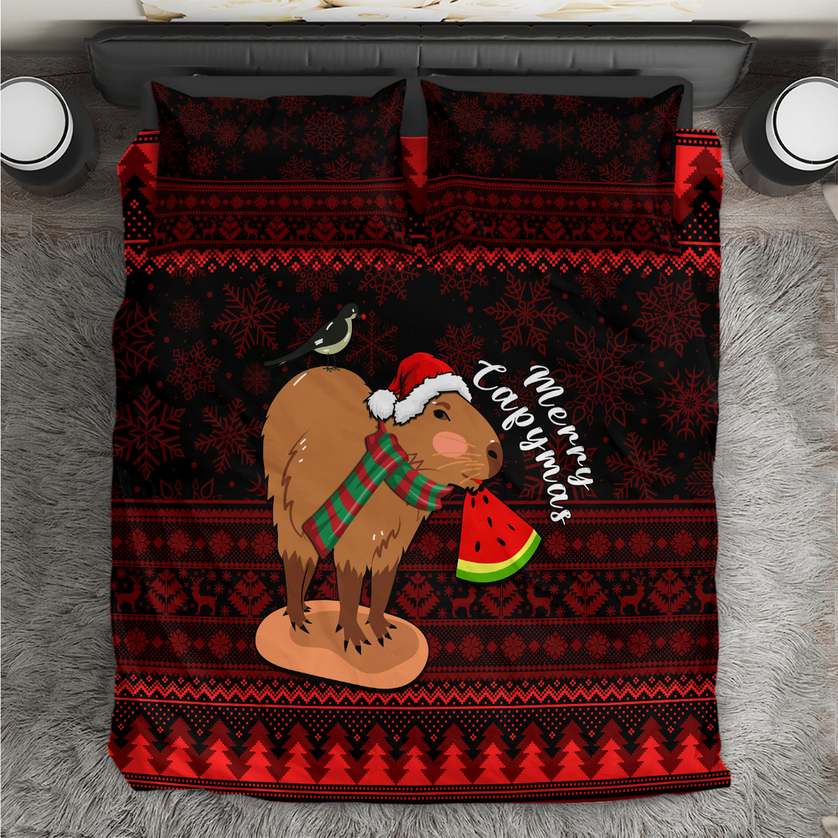 Capybara Christmas Bedding Set Merry Capymas - Wonder Print Shop