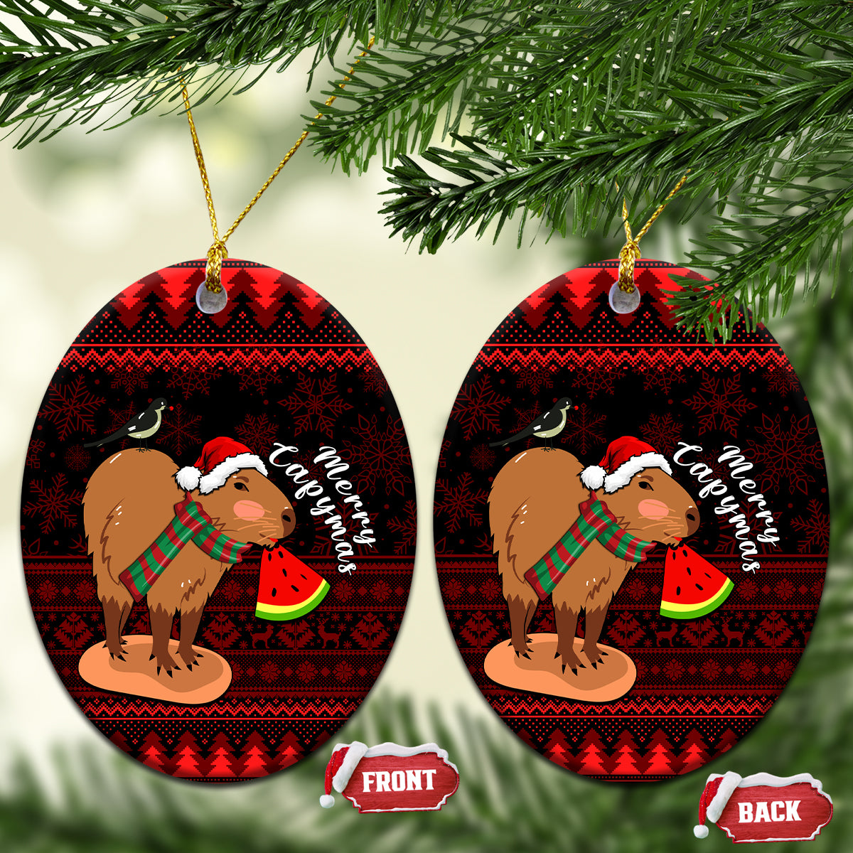 Capybara Christmas Ceramic Ornament Merry Capymas - Wonder Print Shop