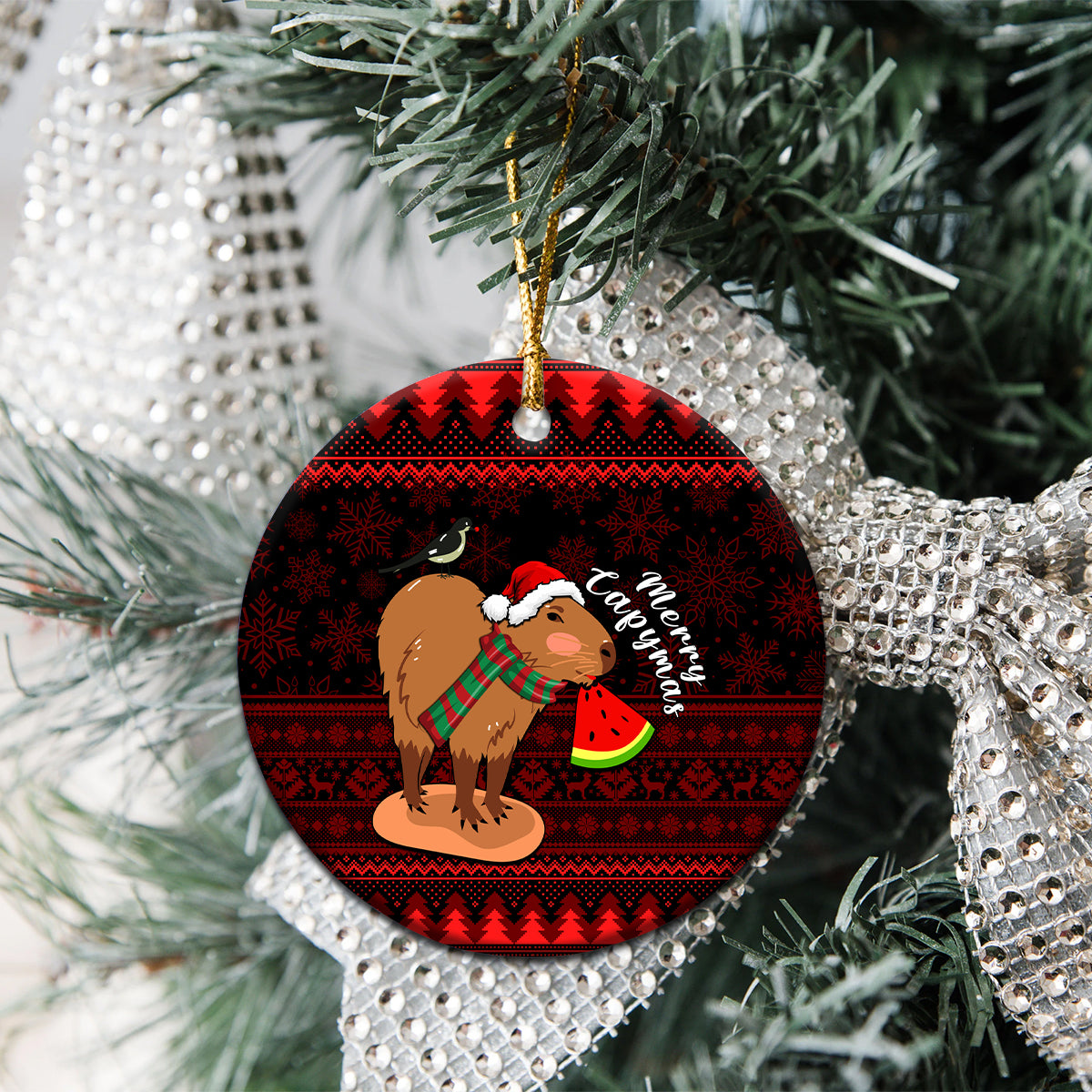 Capybara Christmas Ceramic Ornament Merry Capymas - Wonder Print Shop