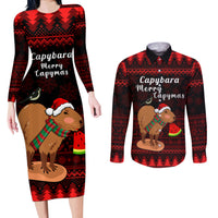 Capybara Christmas Couples Matching Long Sleeve Bodycon Dress and Long Sleeve Button Shirt Merry Capymas - Wonder Print Shop