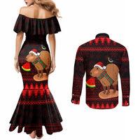 capybara-christmas-couples-matching-mermaid-dress-and-long-sleeve-button-shirt-merry-capymas