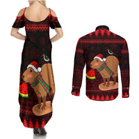 Capybara Christmas Couples Matching Summer Maxi Dress and Long Sleeve Button Shirt Merry Capymas - Wonder Print Shop