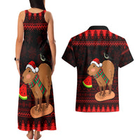 Capybara Christmas Couples Matching Tank Maxi Dress and Hawaiian Shirt Merry Capymas - Wonder Print Shop