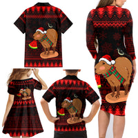 Capybara Christmas Family Matching Long Sleeve Bodycon Dress and Hawaiian Shirt Merry Capymas - Wonder Print Shop