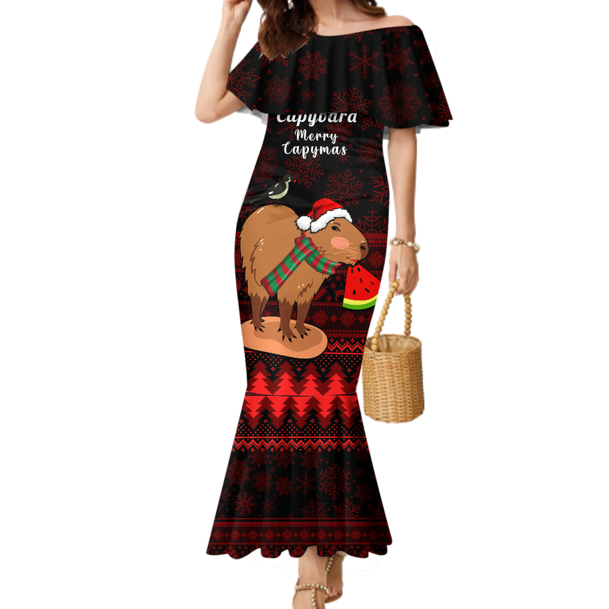 Capybara Christmas Family Matching Mermaid Dress and Hawaiian Shirt Merry Capymas - Wonder Print Shop