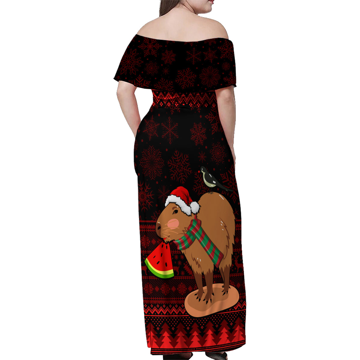 Capybara Christmas Family Matching Off Shoulder Maxi Dress and Hawaiian Shirt Merry Capymas - Wonder Print Shop