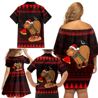 Capybara Christmas Family Matching Off Shoulder Short Dress and Hawaiian Shirt Merry Capymas - Wonder Print Shop