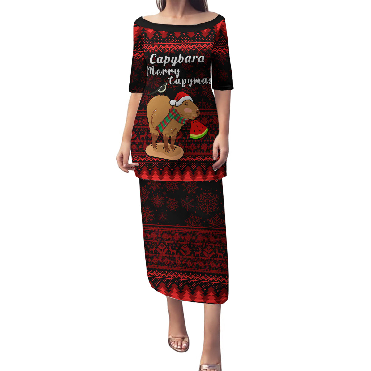 Capybara Christmas Family Matching Puletasi Dress and Hawaiian Shirt Merry Capymas - Wonder Print Shop