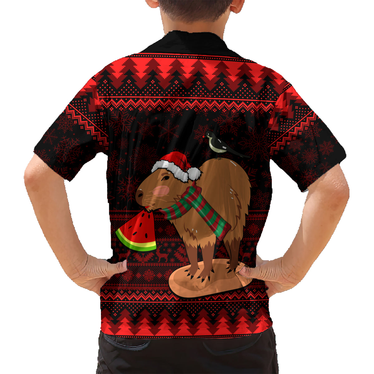 Capybara Christmas Family Matching Short Sleeve Bodycon Dress and Hawaiian Shirt Merry Capymas - Wonder Print Shop