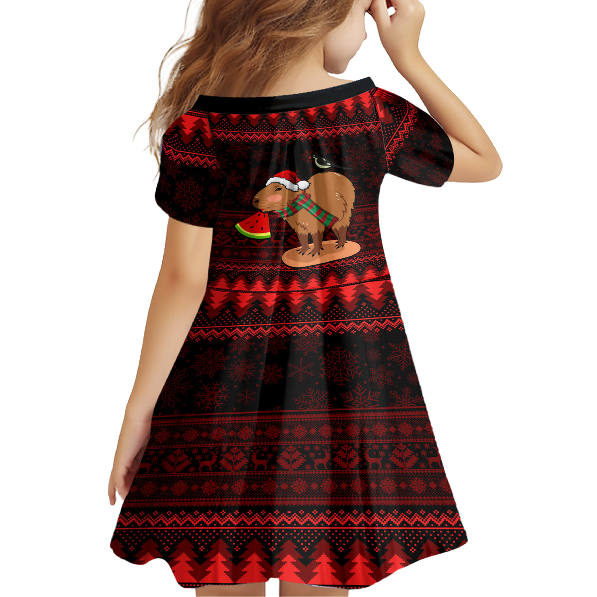 Capybara Christmas Family Matching Short Sleeve Bodycon Dress and Hawaiian Shirt Merry Capymas - Wonder Print Shop