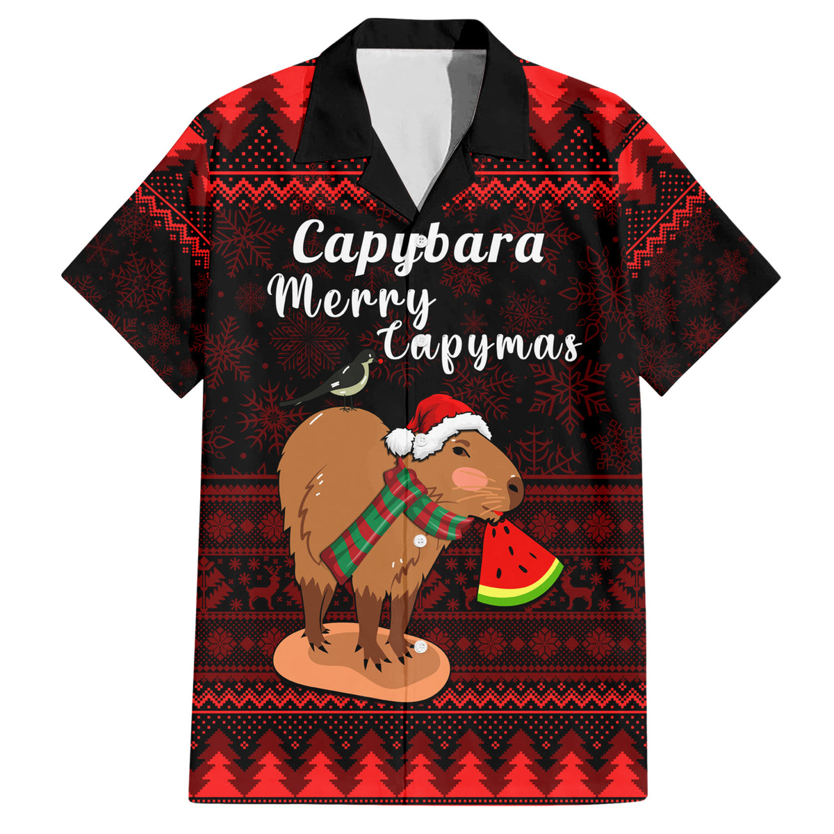 Capybara Christmas Family Matching Short Sleeve Bodycon Dress and Hawaiian Shirt Merry Capymas - Wonder Print Shop