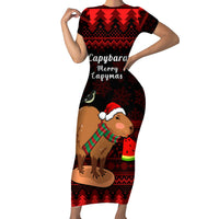 Capybara Christmas Family Matching Short Sleeve Bodycon Dress and Hawaiian Shirt Merry Capymas - Wonder Print Shop