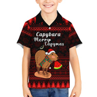 Capybara Christmas Family Matching Short Sleeve Bodycon Dress and Hawaiian Shirt Merry Capymas - Wonder Print Shop