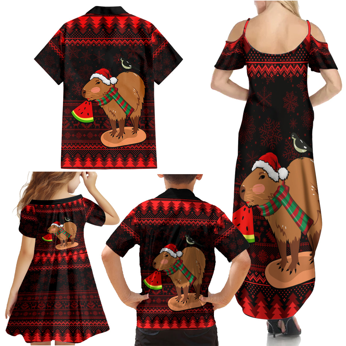 Capybara Christmas Family Matching Summer Maxi Dress and Hawaiian Shirt Merry Capymas - Wonder Print Shop