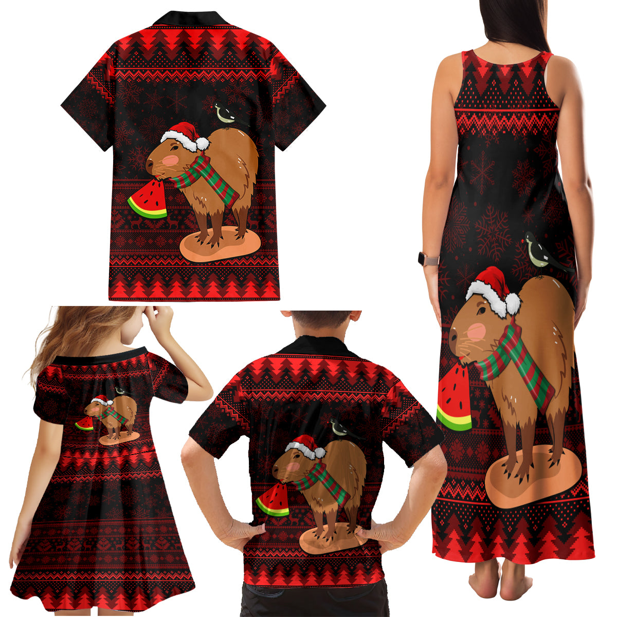 Capybara Christmas Family Matching Tank Maxi Dress and Hawaiian Shirt Merry Capymas - Wonder Print Shop