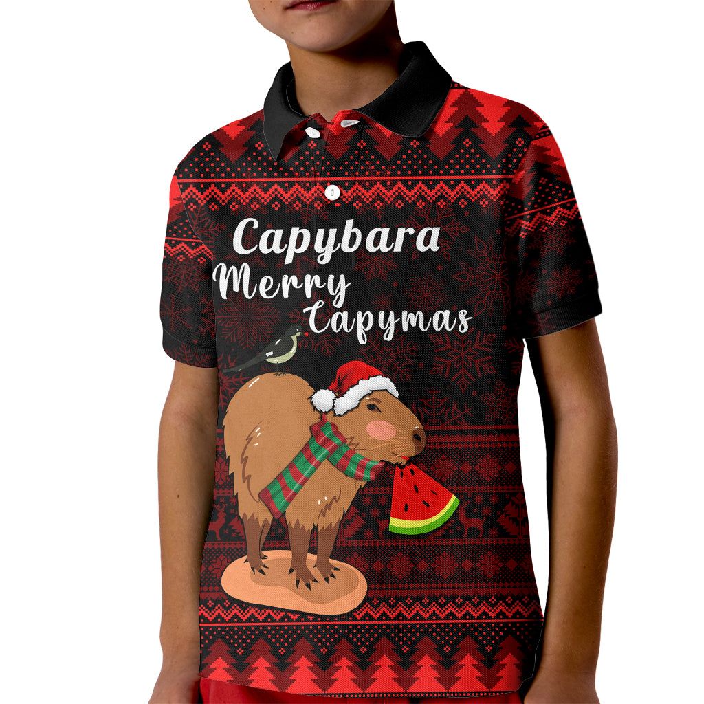 Capybara Christmas Kid Polo Shirt Merry Capymas - Wonder Print Shop