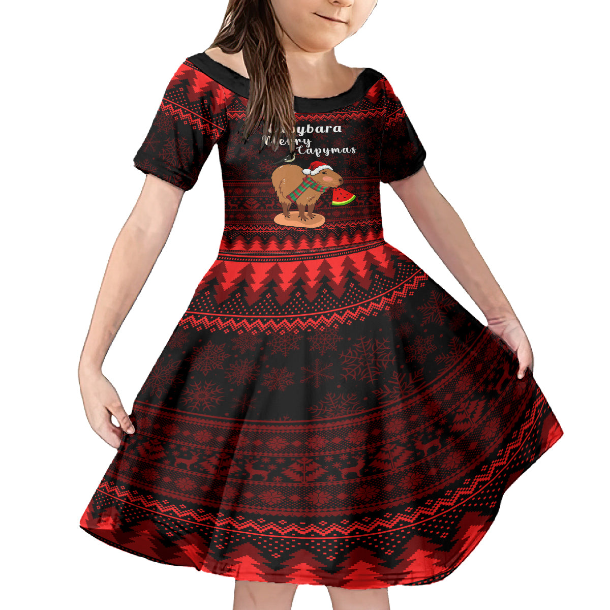 Capybara Christmas Kid Short Sleeve Dress Merry Capymas - Wonder Print Shop