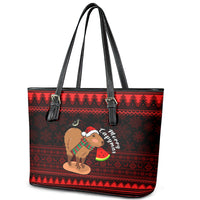 Capybara Christmas Leather Tote Bag Merry Capymas - Wonder Print Shop