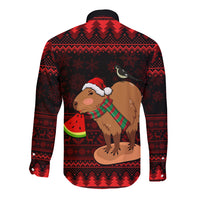 Capybara Christmas Long Sleeve Button Shirt Merry Capymas - Wonder Print Shop