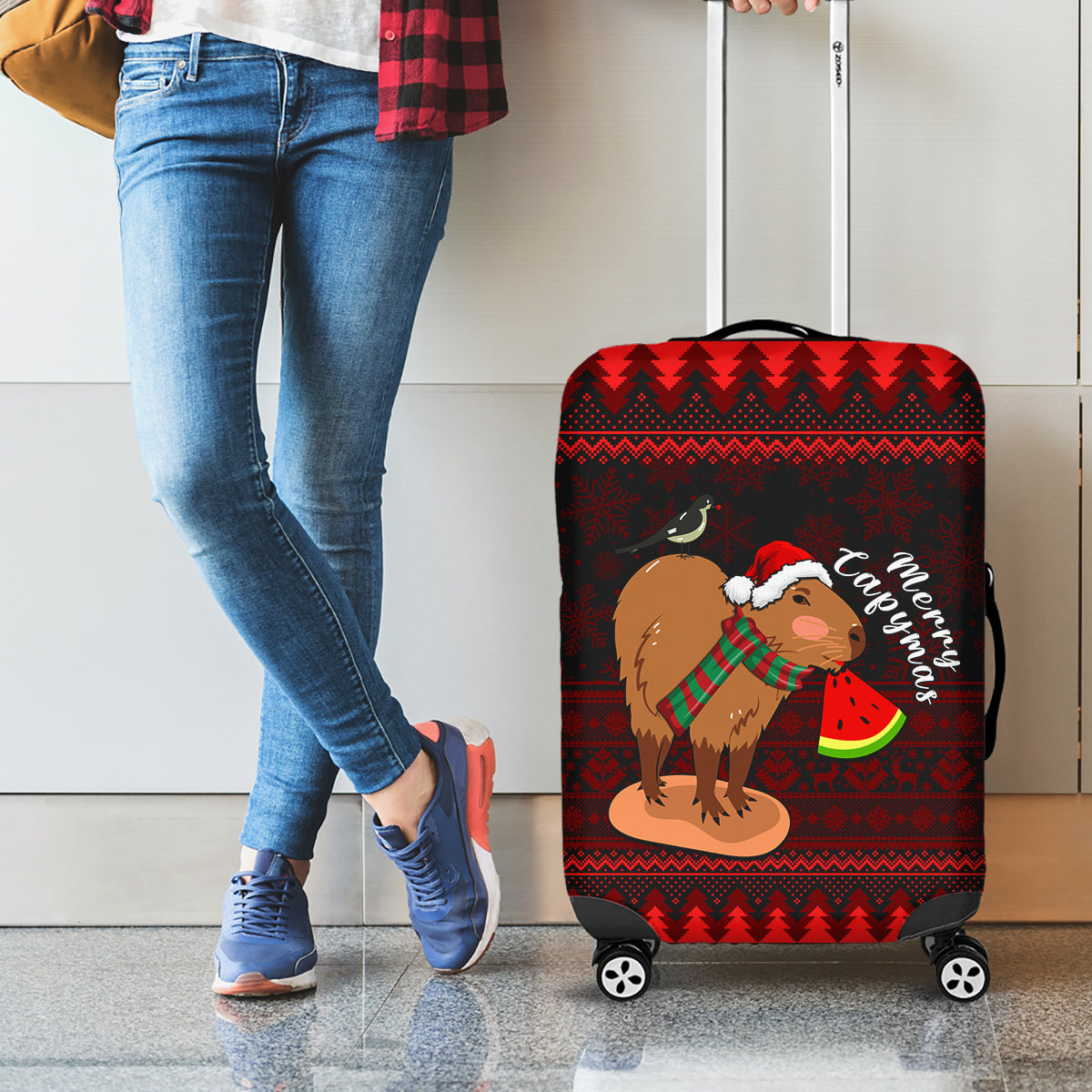 Capybara Christmas Luggage Cover Merry Capymas - Wonder Print Shop