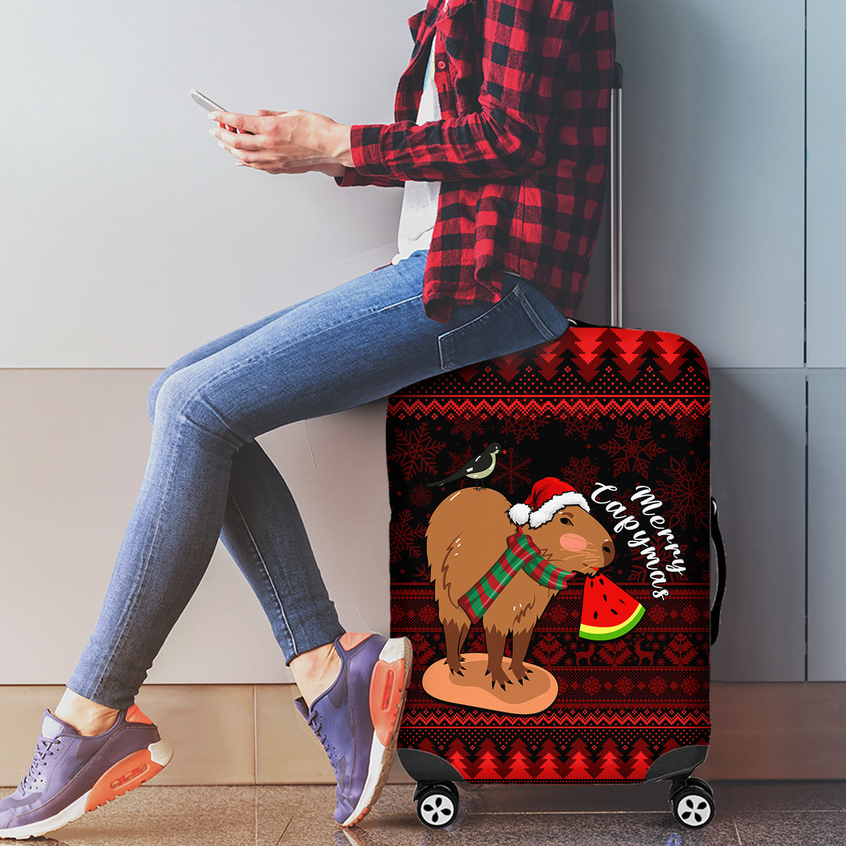 Capybara Christmas Luggage Cover Merry Capymas - Wonder Print Shop