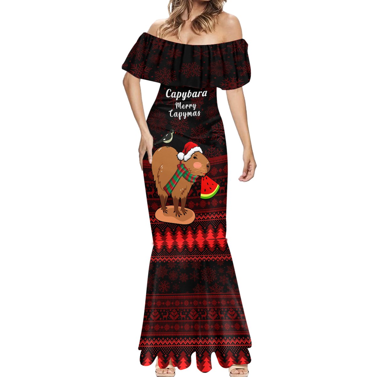 Capybara Christmas Mermaid Dress Merry Capymas - Wonder Print Shop