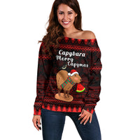 Capybara Christmas Off Shoulder Sweater Merry Capymas - Wonder Print Shop