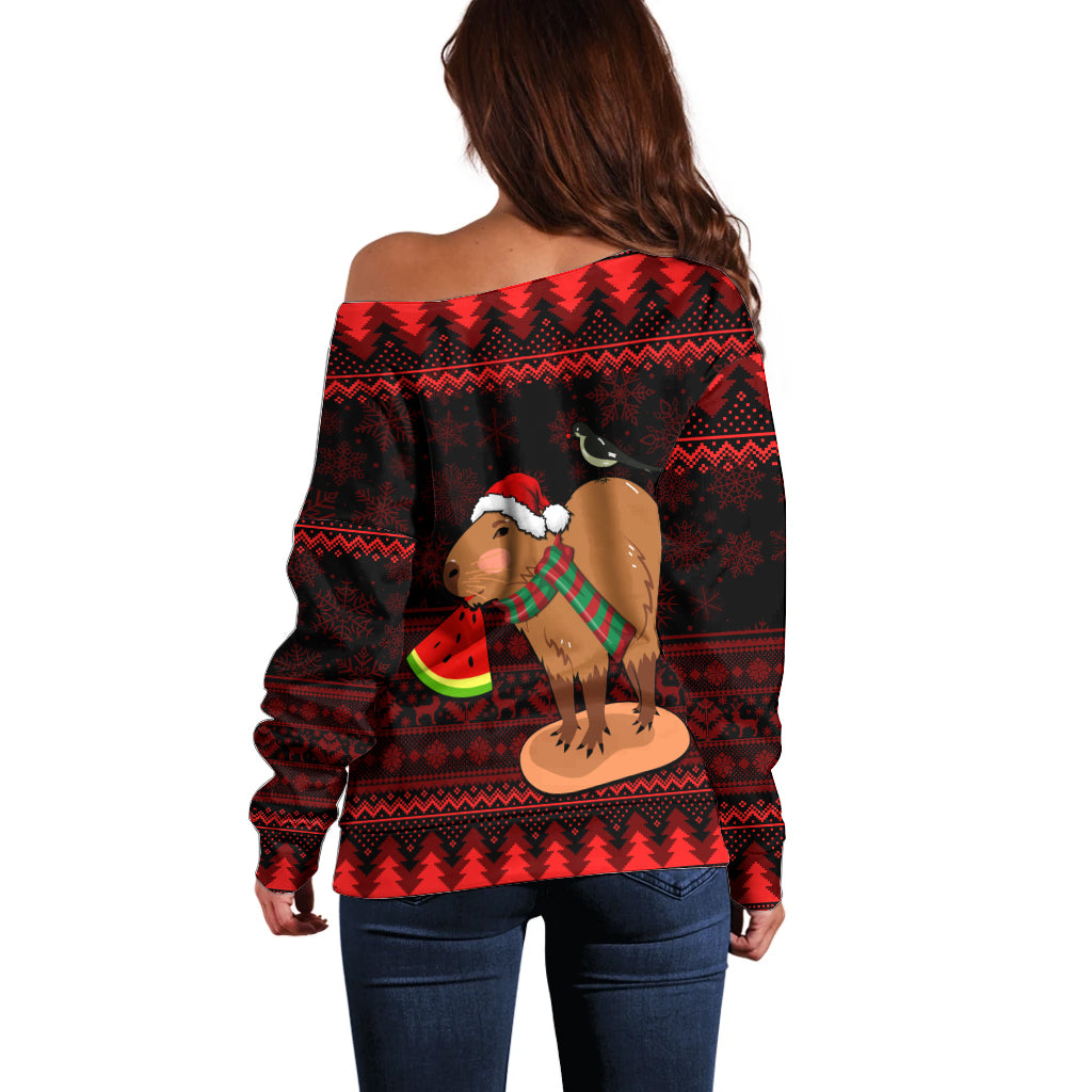 Capybara Christmas Off Shoulder Sweater Merry Capymas - Wonder Print Shop