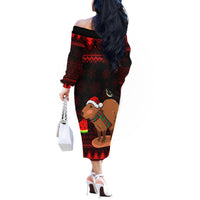 Capybara Christmas Off The Shoulder Long Sleeve Dress Merry Capymas - Wonder Print Shop
