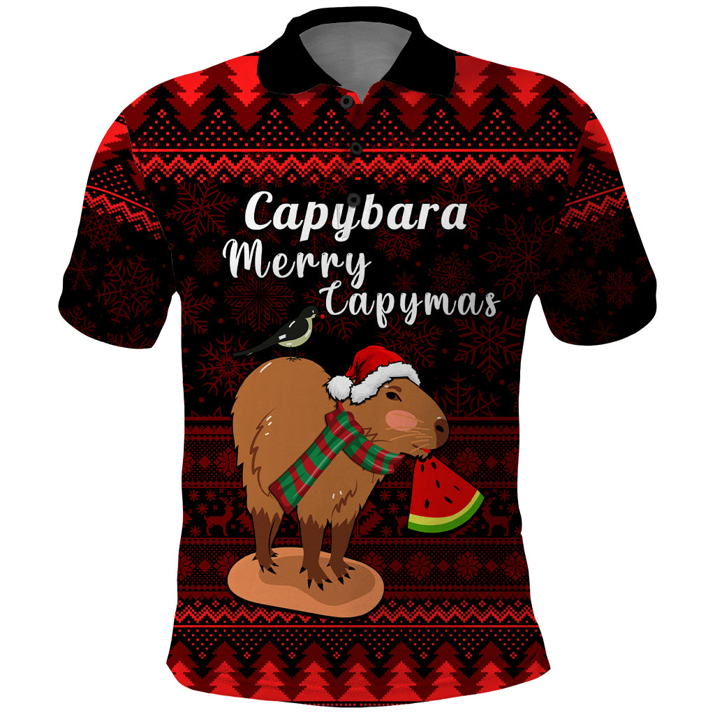 Capybara Christmas Polo Shirt Merry Capymas - Wonder Print Shop