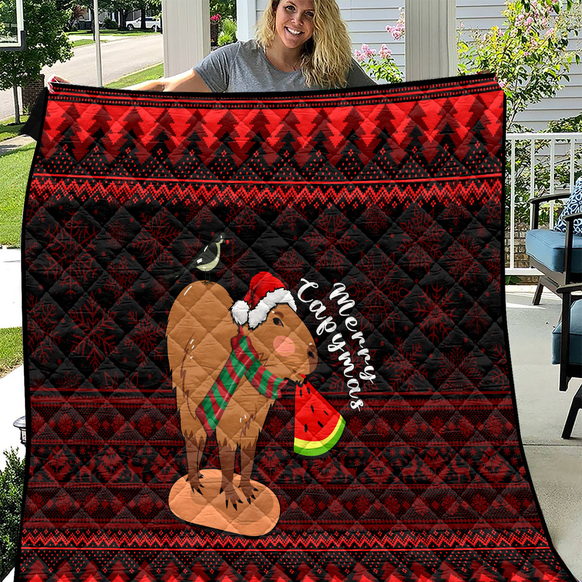 Capybara Christmas Quilt Merry Capymas - Wonder Print Shop