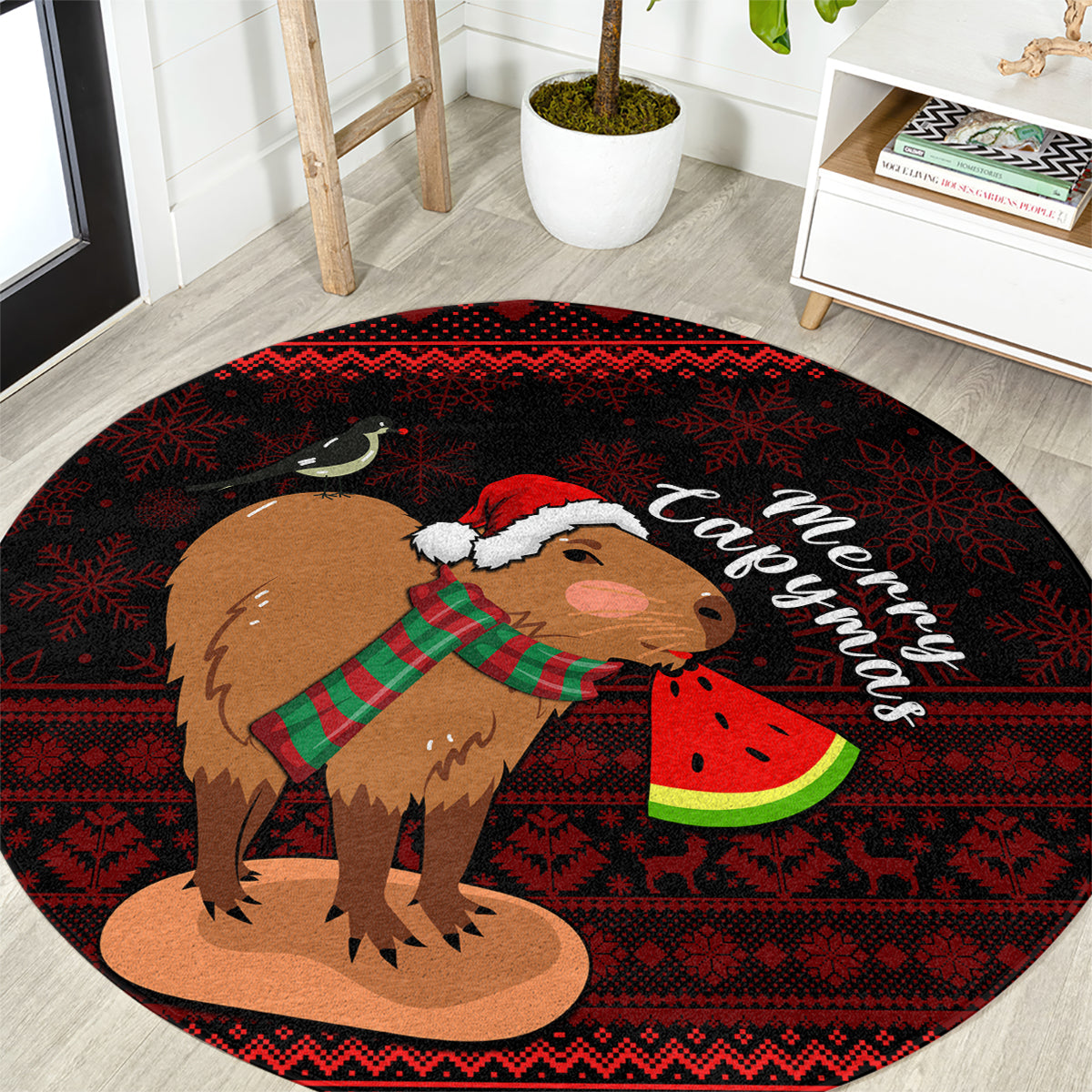 capybara-christmas-round-carpet-merry-capymas