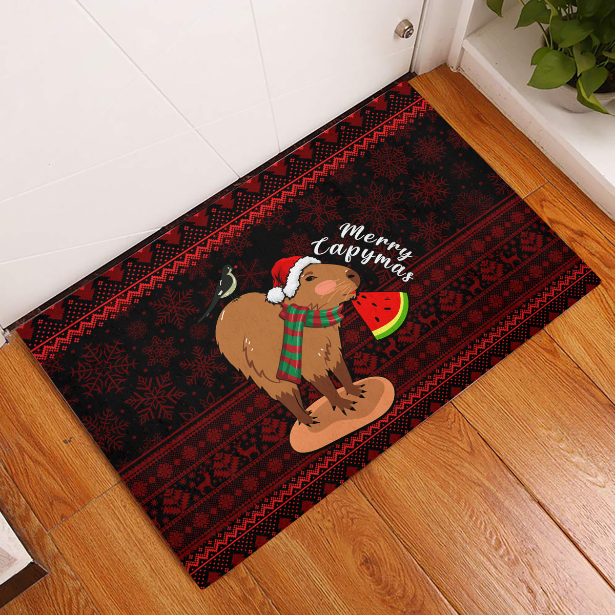 Capybara Christmas Rubber Doormat Merry Capymas - Wonder Print Shop