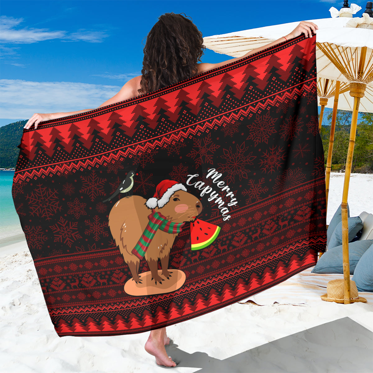 Capybara Christmas Sarong Merry Capymas - Wonder Print Shop