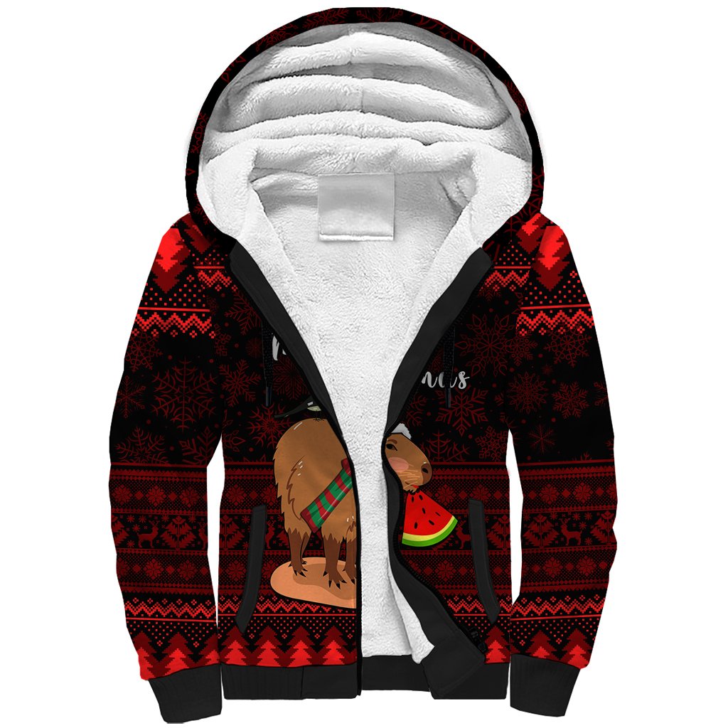 Capybara Christmas Sherpa Hoodie Merry Capymas - Wonder Print Shop