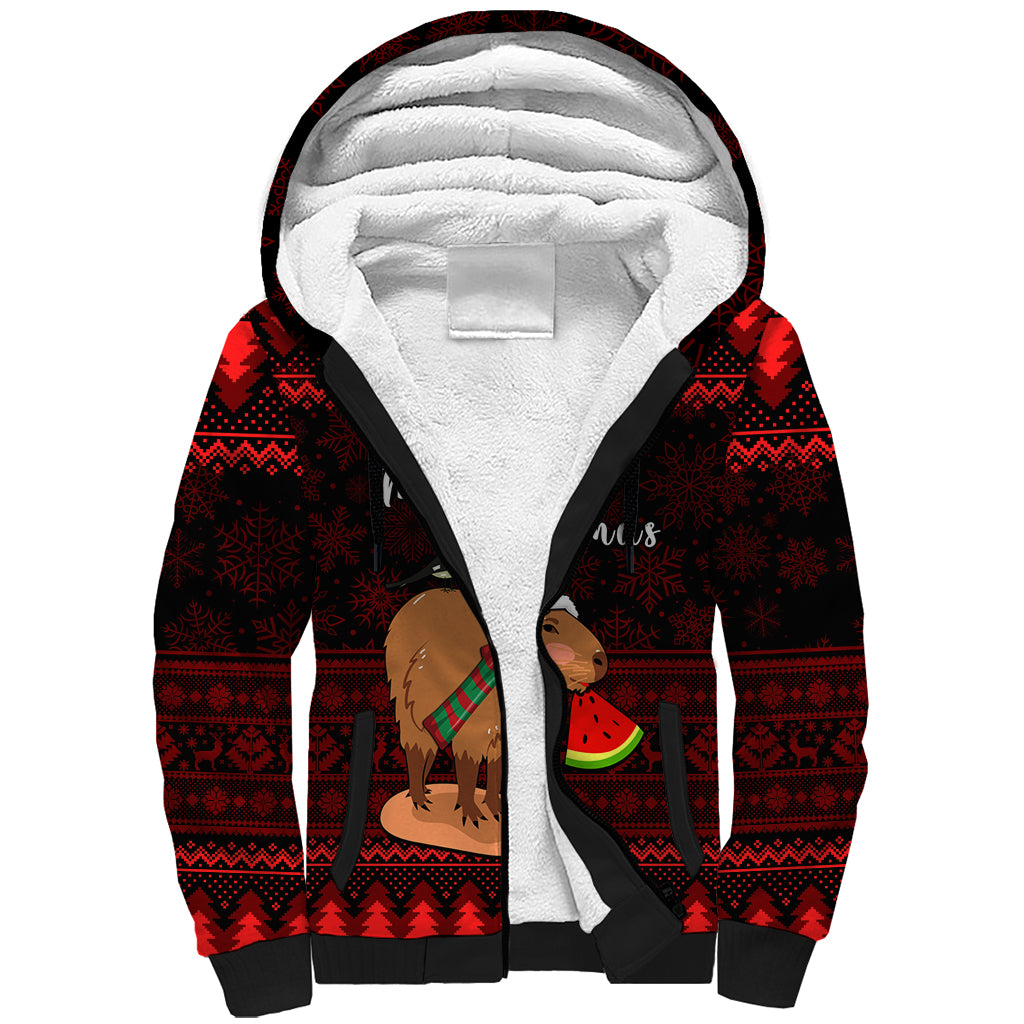 Capybara Christmas Sherpa Hoodie Merry Capymas - Wonder Print Shop