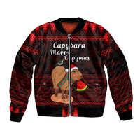 Capybara Christmas Sleeve Zip Bomber Jacket Merry Capymas - Wonder Print Shop