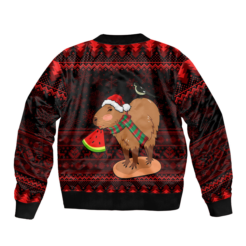 Capybara Christmas Sleeve Zip Bomber Jacket Merry Capymas - Wonder Print Shop