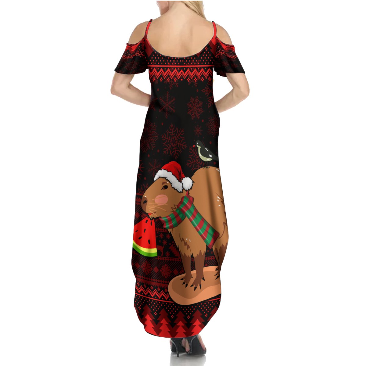 Capybara Christmas Summer Maxi Dress Merry Capymas - Wonder Print Shop