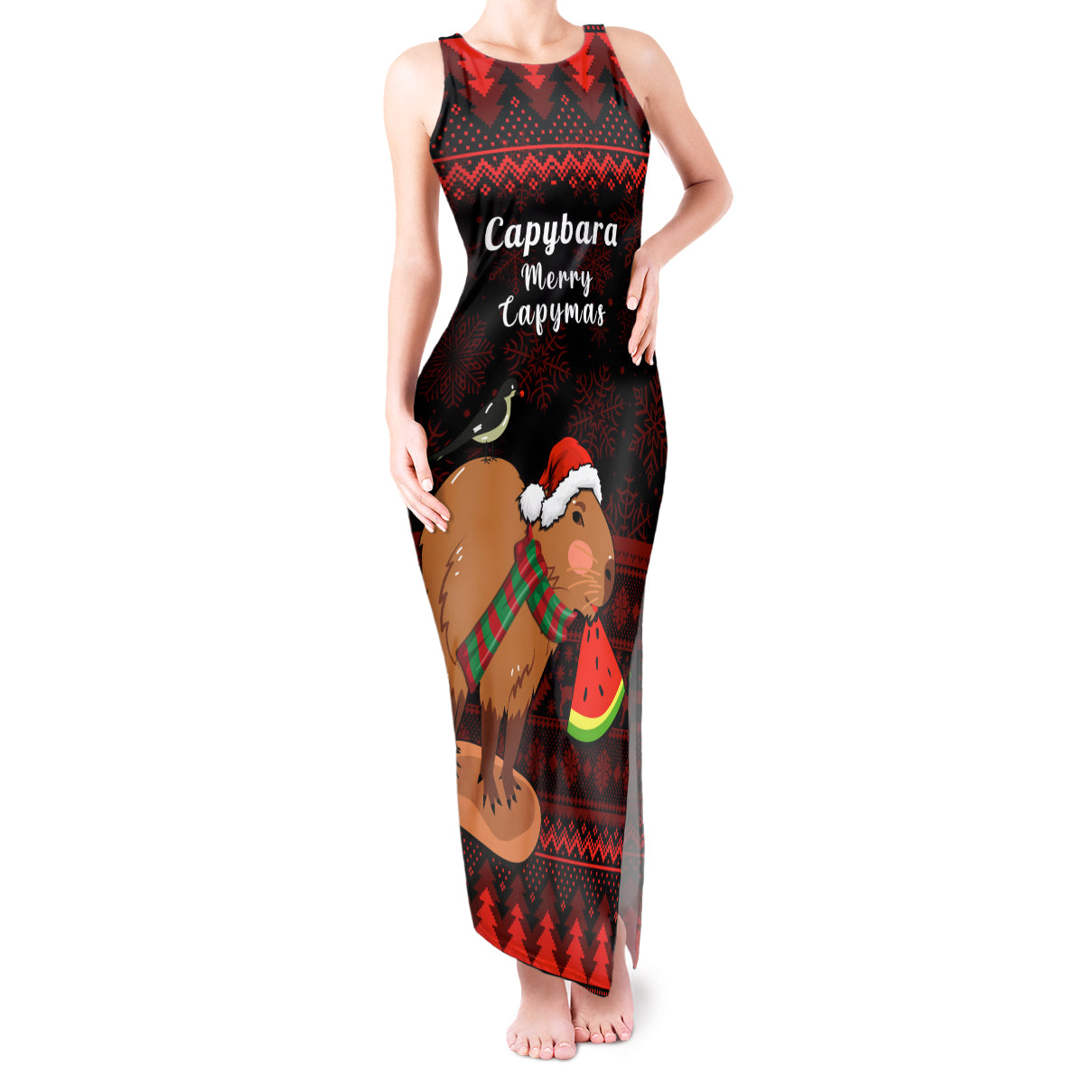 Capybara Christmas Tank Maxi Dress Merry Capymas - Wonder Print Shop