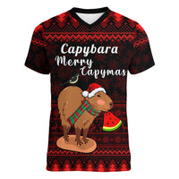 Capybara Christmas Women V Neck T Shirt Merry Capymas - Wonder Print Shop