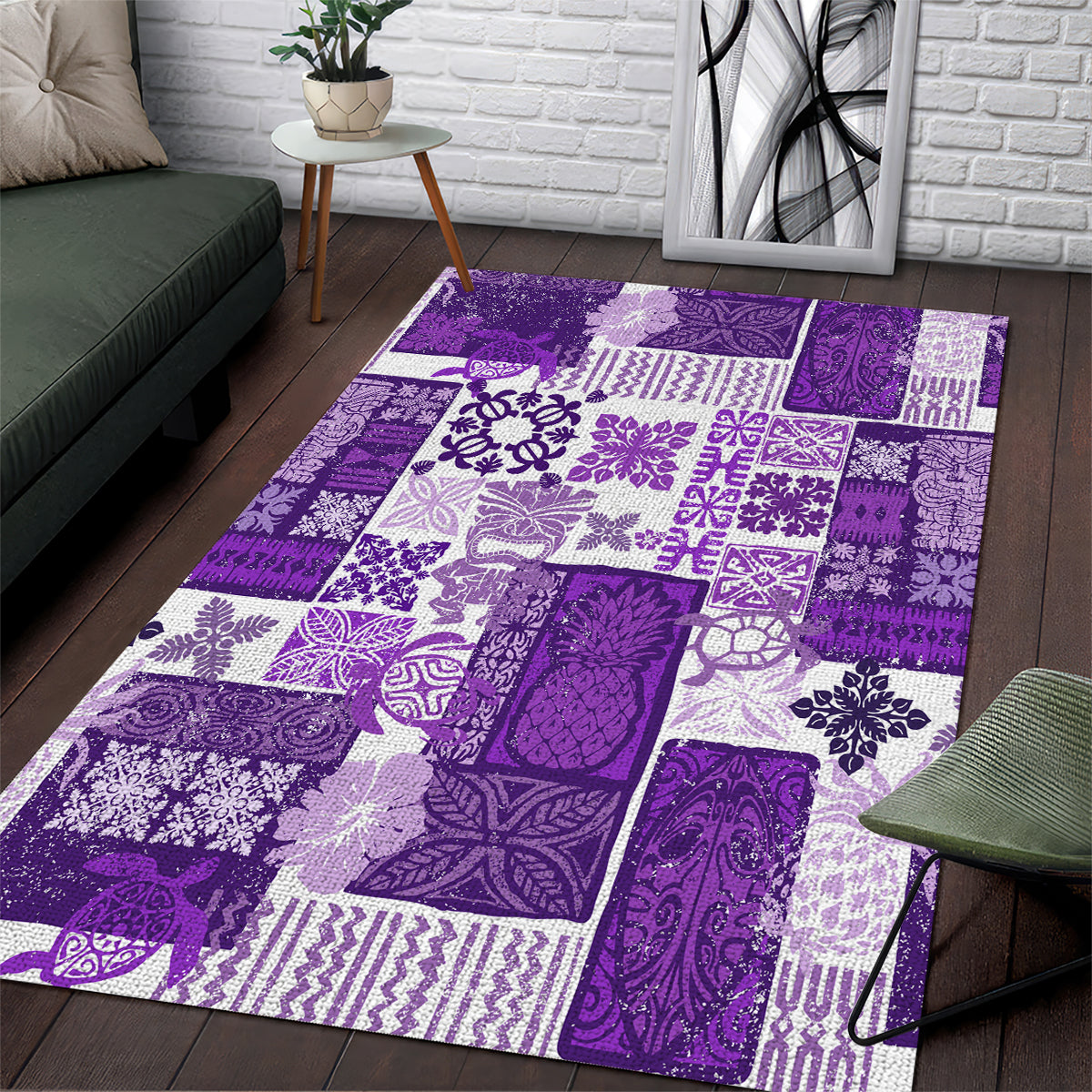 Hawaiian Quilt Area Rug Tiki Tropical Retro Purple Version - Wonder Print Shop