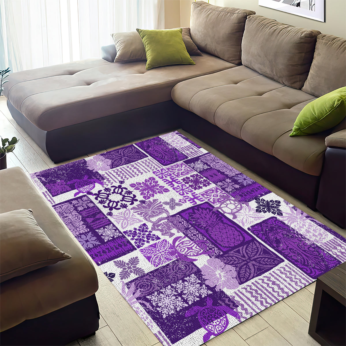 Hawaiian Quilt Area Rug Tiki Tropical Retro Purple Version - Wonder Print Shop
