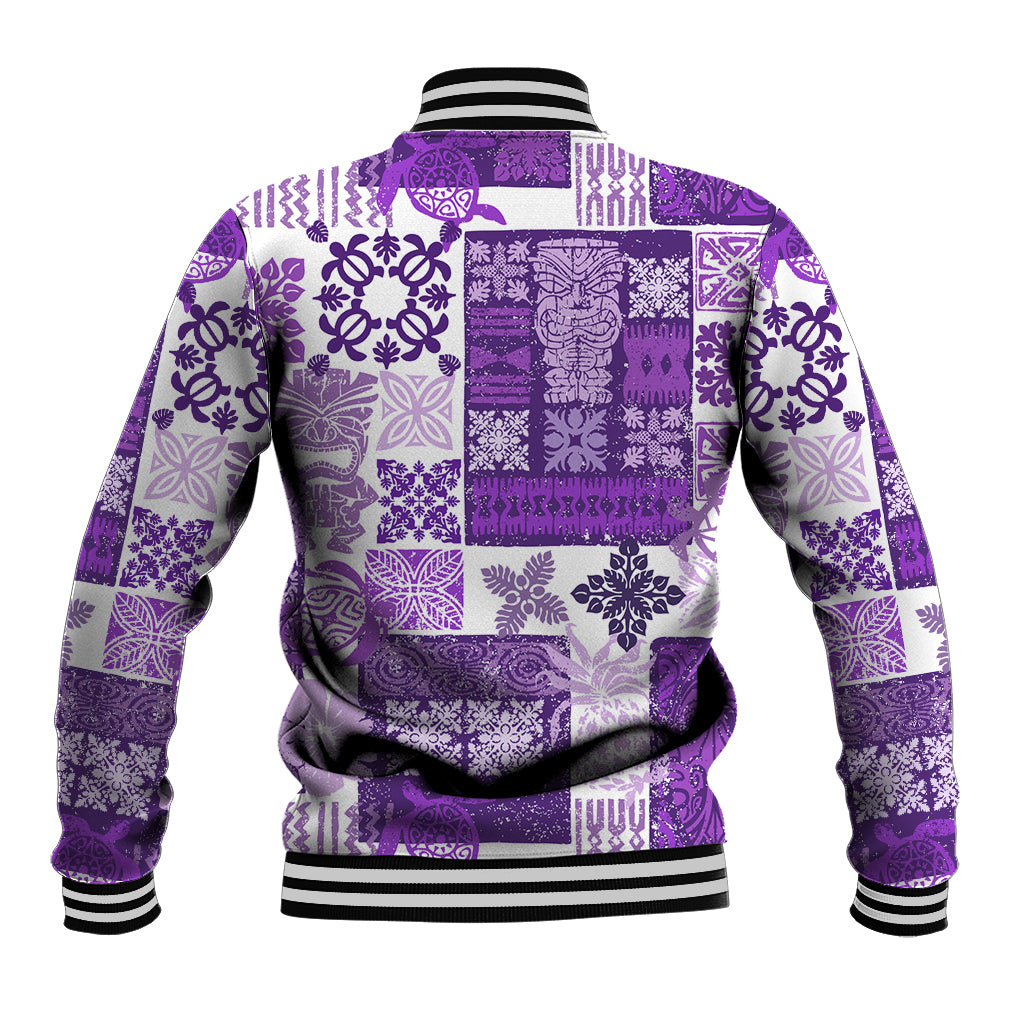 Hawaiian Quilt Baseball Jacket Tiki Tropical Retro Purple Version - Wonder Print Shop