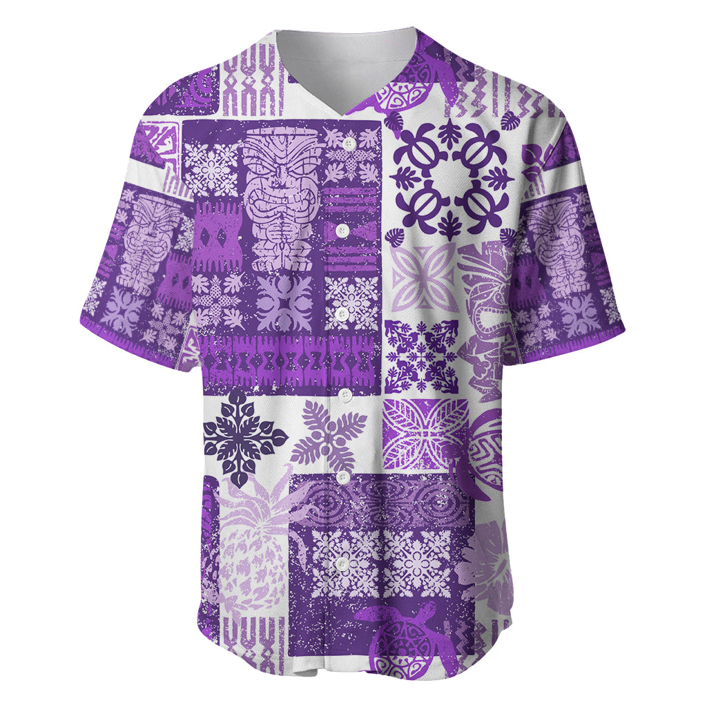 Hawaiian Quilt Baseball Jersey Tiki Tropical Retro Purple Version - Wonder Print Shop