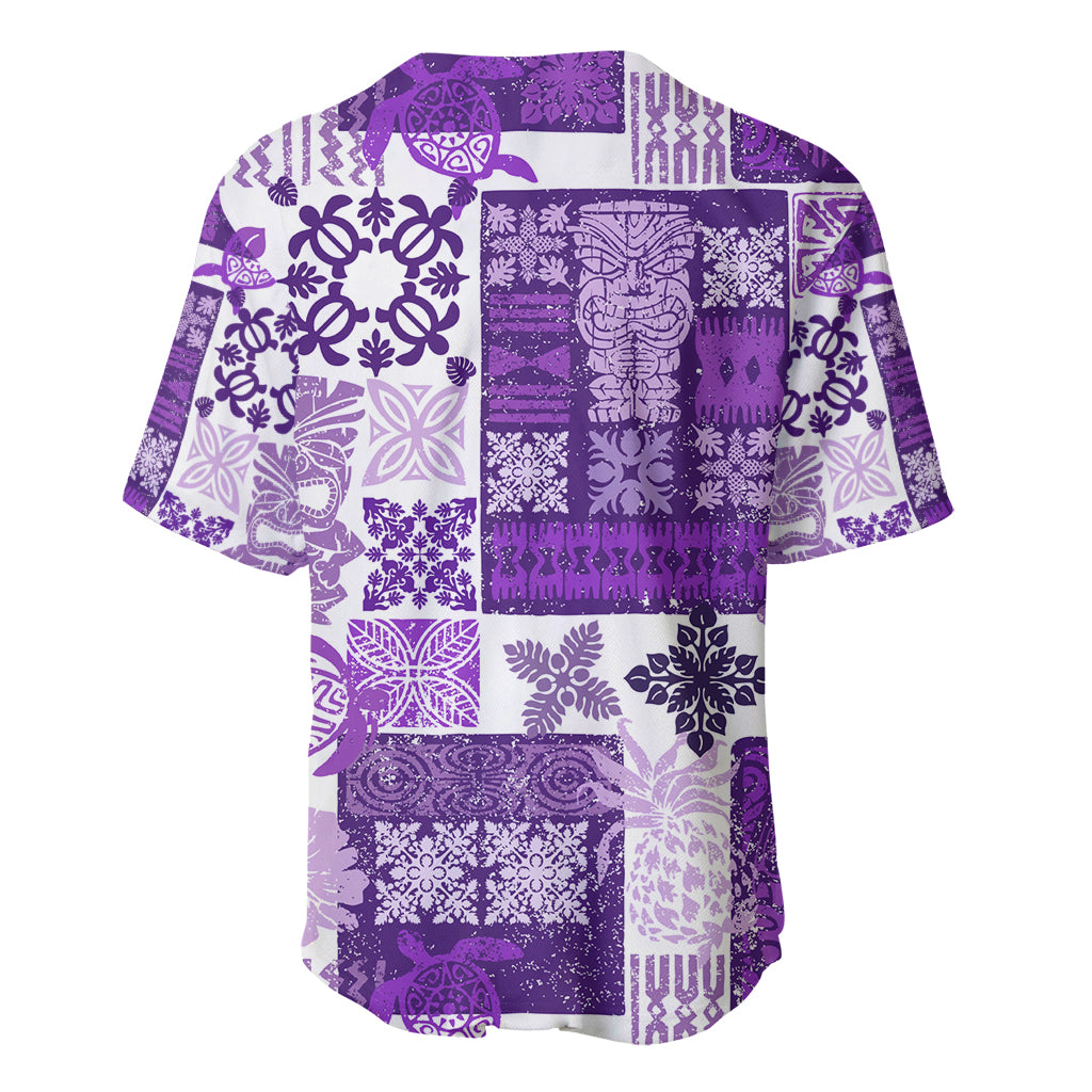 Hawaiian Quilt Baseball Jersey Tiki Tropical Retro Purple Version - Wonder Print Shop
