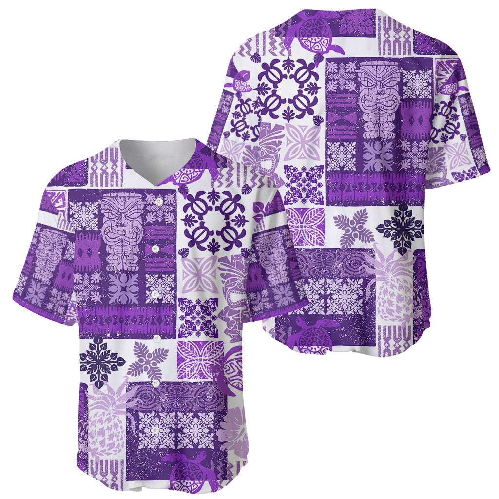Hawaiian Quilt Baseball Jersey Tiki Tropical Retro Purple Version - Wonder Print Shop